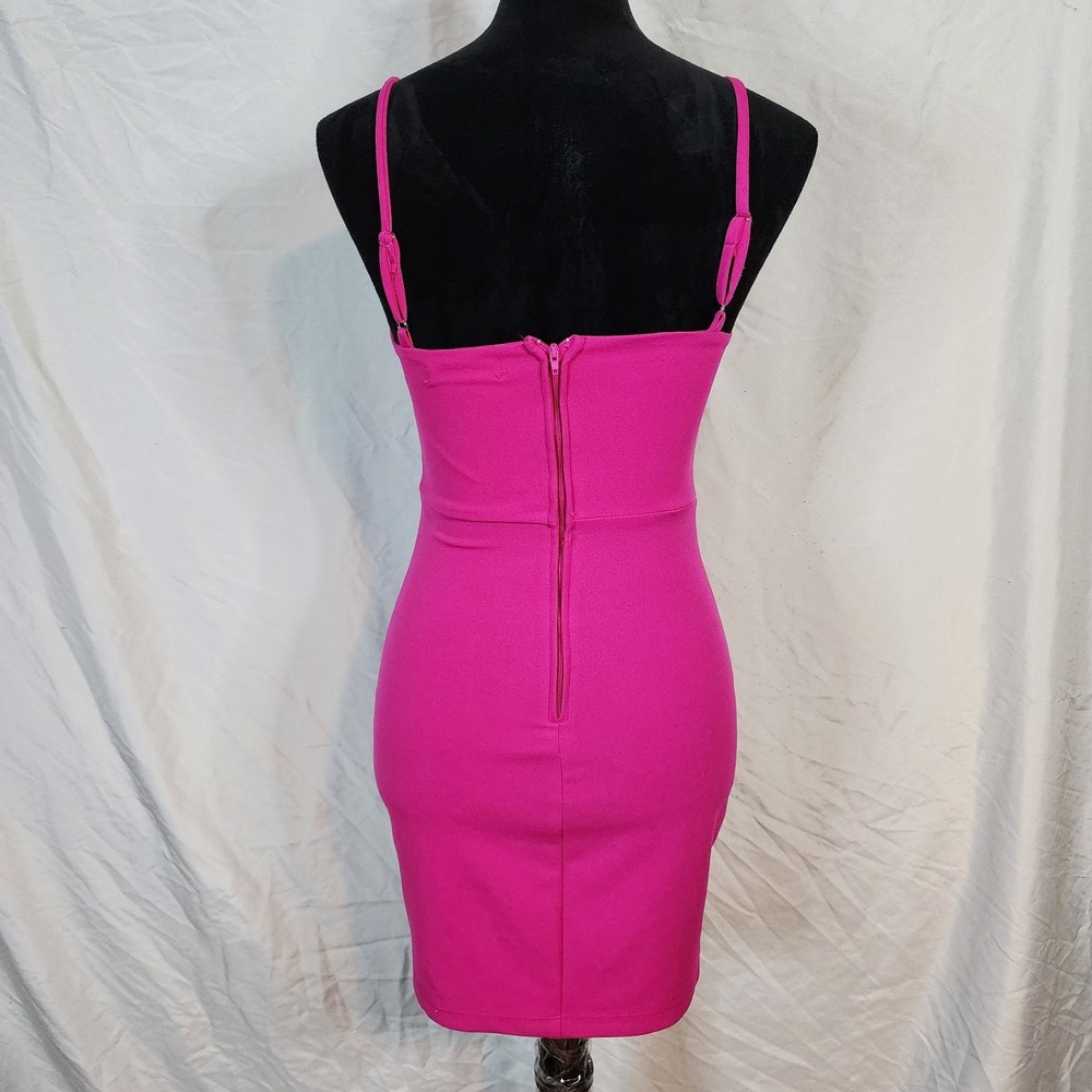 MIDNIGHT DOLL Size XS Hot Pink Square Neck Sexy Strappy Bodycon Mini Dress Party - Picture 4 of 8
